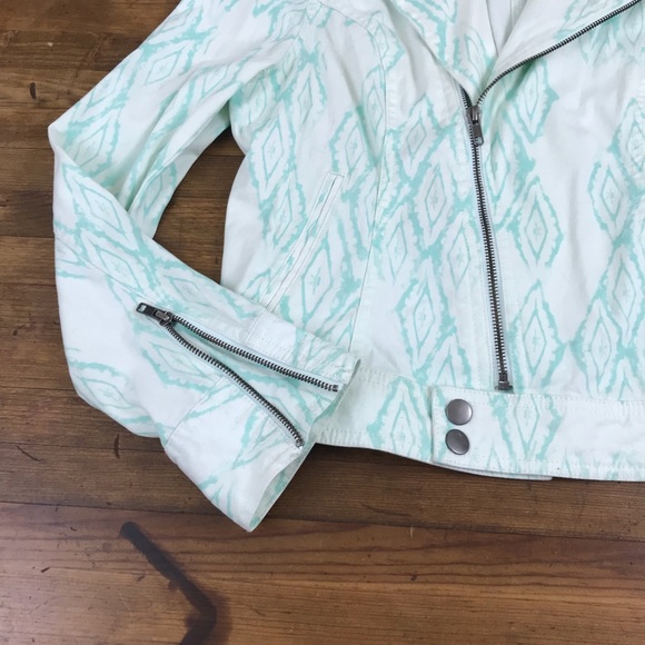 Mudd Boho Print Moto Jacket Teal White Zip Y - Picture 4 of 8